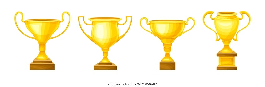 Golden Cup or Goblet Prize and Award Vector Set