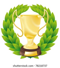 golden cup with a laureate wreath