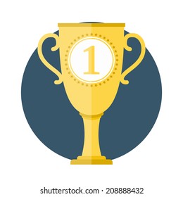 Golden cup with number one, flat design, vector eps10 illustration