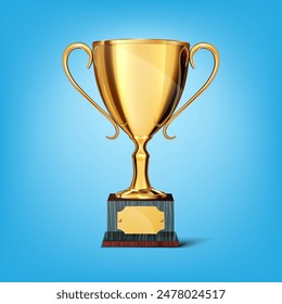 Golden cup on a blue background. Vector illustration