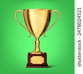 Golden cup on a green background. Vector illustration