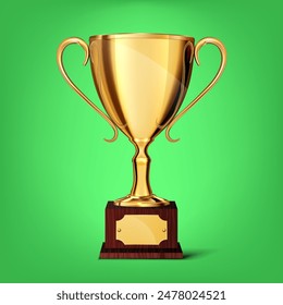 Golden cup on a green background. Vector illustration