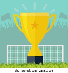 golden cup on the stadium - victory concept 