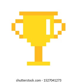 Golden cup. Pixel art. Retro game style. Vector illustration.