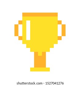 Golden cup. Pixel art. Retro game style. Vector illustration.
