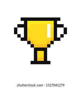 Golden cup. Pixel art. Retro game style. Vector illustration.