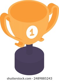 Golden Cup presented for achievements in Academic isometric concept, 1st position award vector icon design, token of recognition symbol, Expression of gratitude sign, distinctive insignia illustration