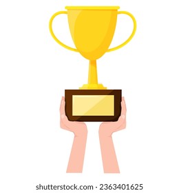 The golden cup is raised in two hands as a sign of victory