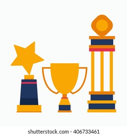 Golden cup represents success. Gold trophy of winner and champion. Flat design. Vector illustration. 