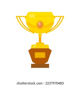 Golden cup with sharp handles and gem for winners vector illustration. Golden trophy or prize for award ceremony, reward for winning sports contest on white background. Competition, victory concept