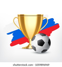 Golden cup with soccer ball isolated on white background Soccer world cup concept. Vector icon. EPS10
