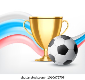 Golden cup with soccer ball isolated on white background. Soccer world cup concept. Vector icon. EPS10