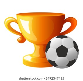 Golden cup and soccer ball. Vector clipart isolated on white background.