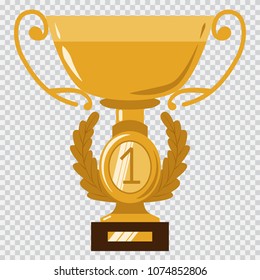 Golden cup, trophy, award for the winners vector flat icon isolated on a transparent background.