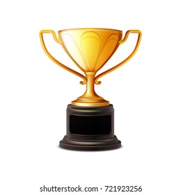 Golden cup trophy isolated on white background realistic vector illustration