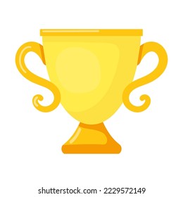 Golden cup vector cartoon. Winners award on white studio background. Championship, triumph, goal achievement concept. Prize design