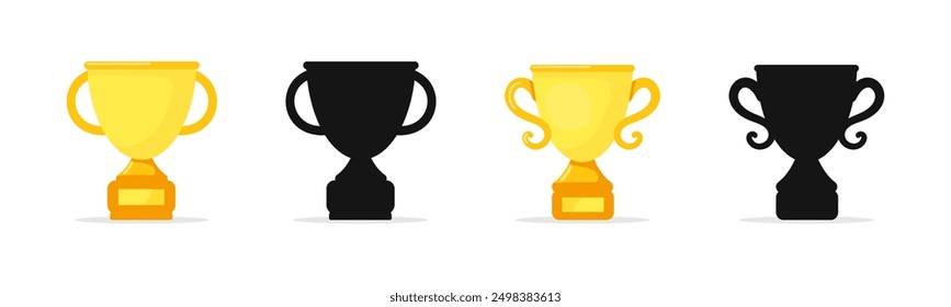 Goldene Tasse, Vektorsymbol-Set. Sieger-Symbole für Trophäen.