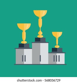 Golden cup vector illustration with pedestal, flat cartoon design