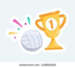 Golden cup and volleyball ball. Sports and competitions. Vector illustration in cartoon sticker design