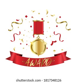 Golden cups award for winners and others sport trophy. Golden reward and gold trophy for championship. Vector illustration
