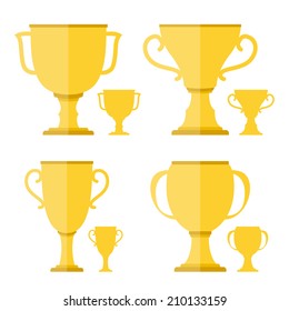 Golden cups on white background, flat design, vector eps10 illustration