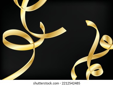 Golden of curled ribbon falling. Decoration for carnival party, holiday event, New Year, Christmas, Wedding ceremony. Vector illustration 