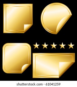 Golden curled stickers. Vector set.
