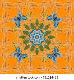 Golden curls, shiny tracery weave. Vintage old background. Garland of flowers. Vector illustration. Beautiful bright rough cloth, canvas. Pattern, seamless, floral border.