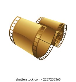 Golden Curly Film Strip on a White Background