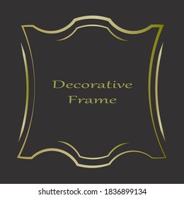 Golden curly frame on dark background, decorative element, vector template.