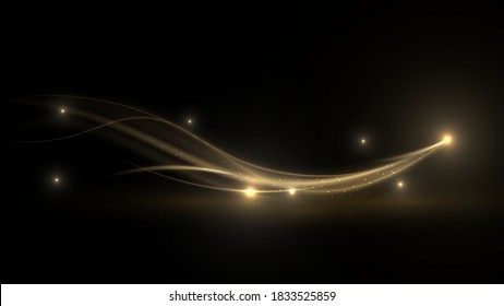 Golden curly vines. Motion wavy design, abstract golden ray background