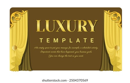 Golden curtain with Baroque ornament. Square theater background. Artistic poster Gold royal silk decorative background. EPS vector illustration.