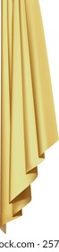Golden curtain hanging and waving on white background, creating elegant and luxurious atmosphere for theater, opera, or other stage performances