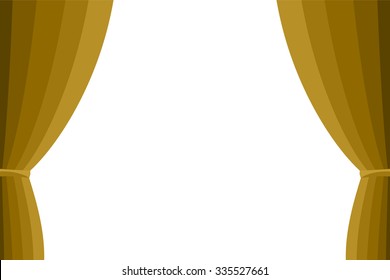 Golden curtain opened on a white background. Design element.  Simple flat vector illustration,EPS 10.