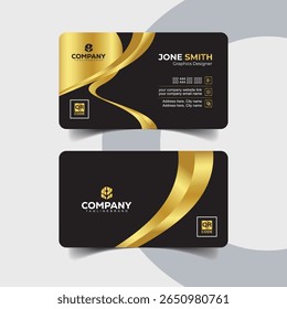 Golden Curve Black Business Card Template for Elegant Corporate Identity