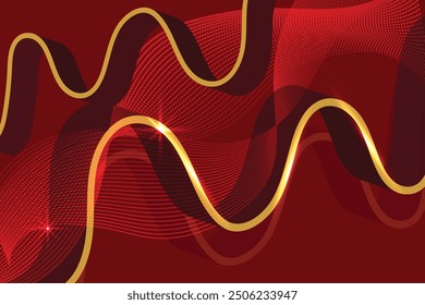 Golden curve line on red luxury background with glitter light effects decoration