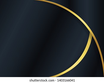 Golden curve line vector background overlap layer on black dark space for text and background design