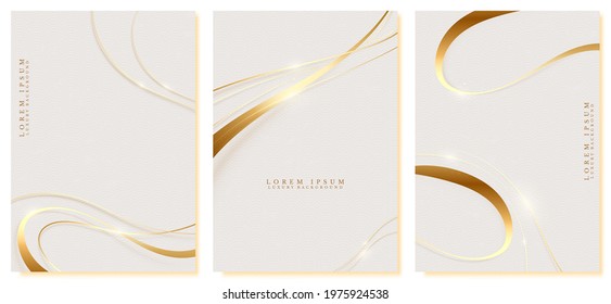 Golden curve lines sparkled with glitter. Set of luxury background minimal trend japanese style. Vector illustration for design.