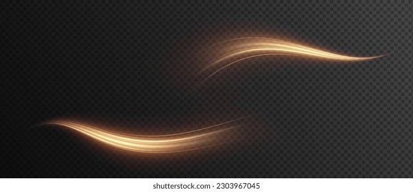 Golden curved light line, rope, tape. Smooth festive gold line png with light effects. Element for your design, advertising, postcards, invitations, screensavers, websites, games.