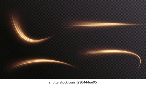 Golden curved light line, rope, tape. Smooth festive gold line png with light effects. Element for your design, advertising, postcards, invitations, screensavers, websites, games.