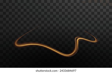 Golden curved light line, rope, tape. Smooth festive gold line png with light effects. Element for your design, advertising, postcards, invitations, screensavers, websites, games.	