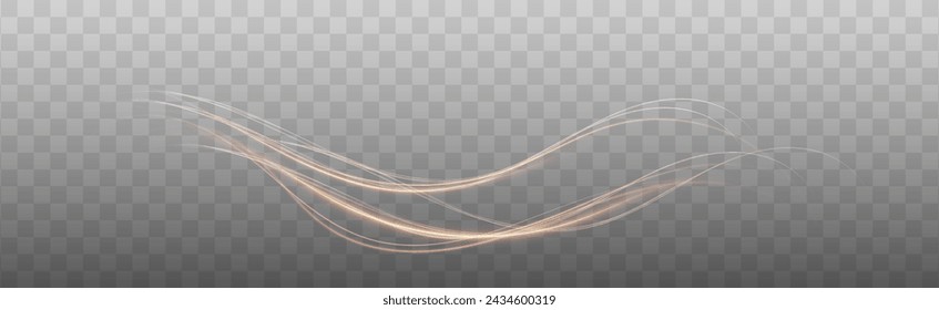 Golden curved light line, rope, tape. Smooth festive gold line png with light effects. Element for your design, advertising, postcards, invitations, screensavers, websites, games.	