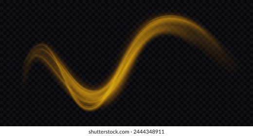 Golden curved light line, rope, tape. Smooth festive gold line png with light effects. Element for your design, advertising, postcards, invitations, screensavers, websites,