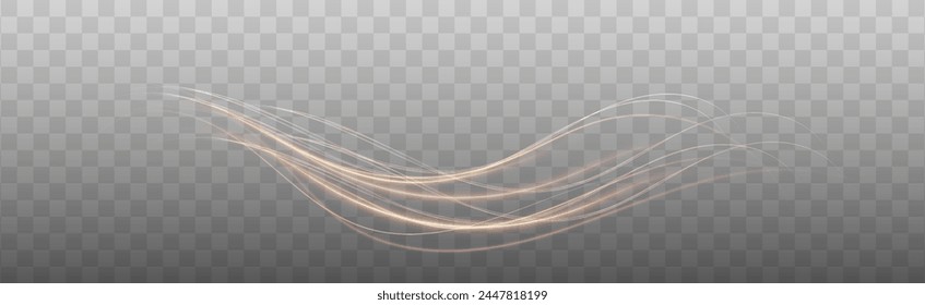 Golden curved light line, rope, tape. Smooth festive gold line png with light effects. Element for your design, advertising, postcards, invitations, screensavers, websites, games.