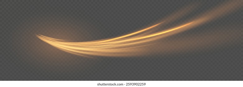 Golden curved line.Speed ​​of light on transparent background.Vector illustration.