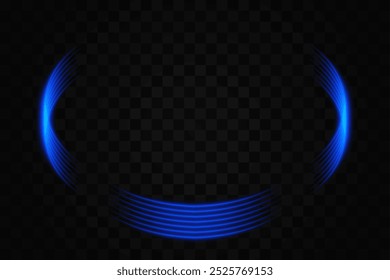 Elementos de luz de neón curvados dorados que forman un círculo parcial sobre un fondo transparente. Ideal para diseños futuristas y de temática tecnológica.