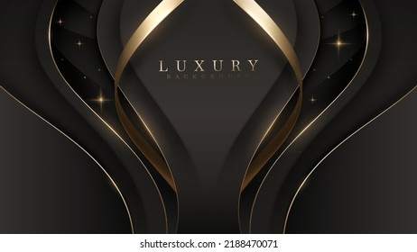 Golden curves on black background decorated with starlight effect. Elegant style background.