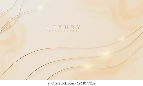 Golden curves on cream shades watercolor background. Realistic luxury design style 3d modern concept. vector illustration.