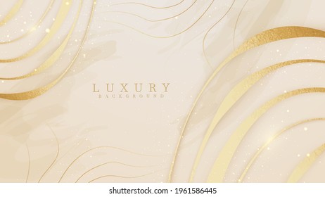 Golden curves on cream shades watercolor background. Realistic luxury design style 3d modern concept. vector illustration.