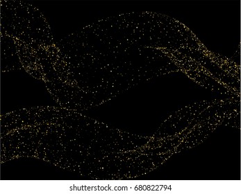 Golden curves vector stars confetti. Cosmic abstract background. Shiny festive golden glitter. Christmas, new year celebration, birthday party, carnival or festival glamour design. Luxury stardust.